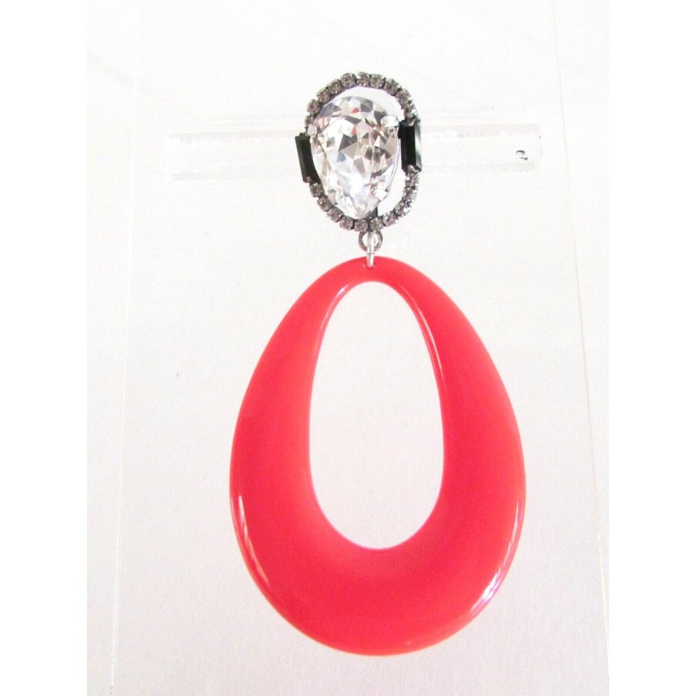 Dannijo Elvis Silver Plated Red Enamel Crystal Oval Designer Pierced Earring's - Picture 14 of 15